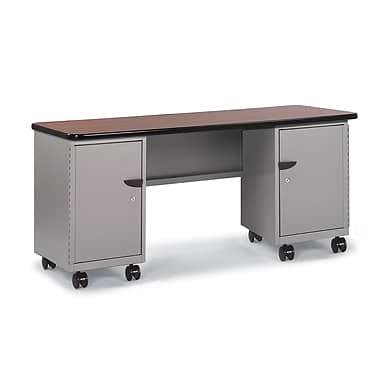 Cascade Teacher Desk, Double Pedestal, w/ twelve 3" Totes (w/ Doors)