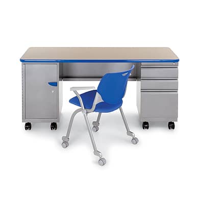 Cascade Teacher Desk, Double Pedestal, w/ two 3" one 12" Tote (w/ Door) & Box / Box / File Ped