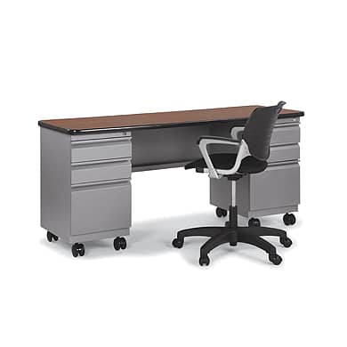 Cascade Teacher Desk, Double Pedestal, w/ two Box / Box / File Peds