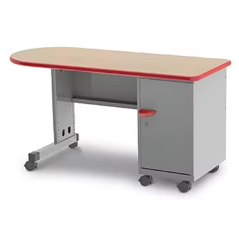 Cascade Teacher Desk, Right-hand w/ two 3" and one 12" Tote (w/ Door)