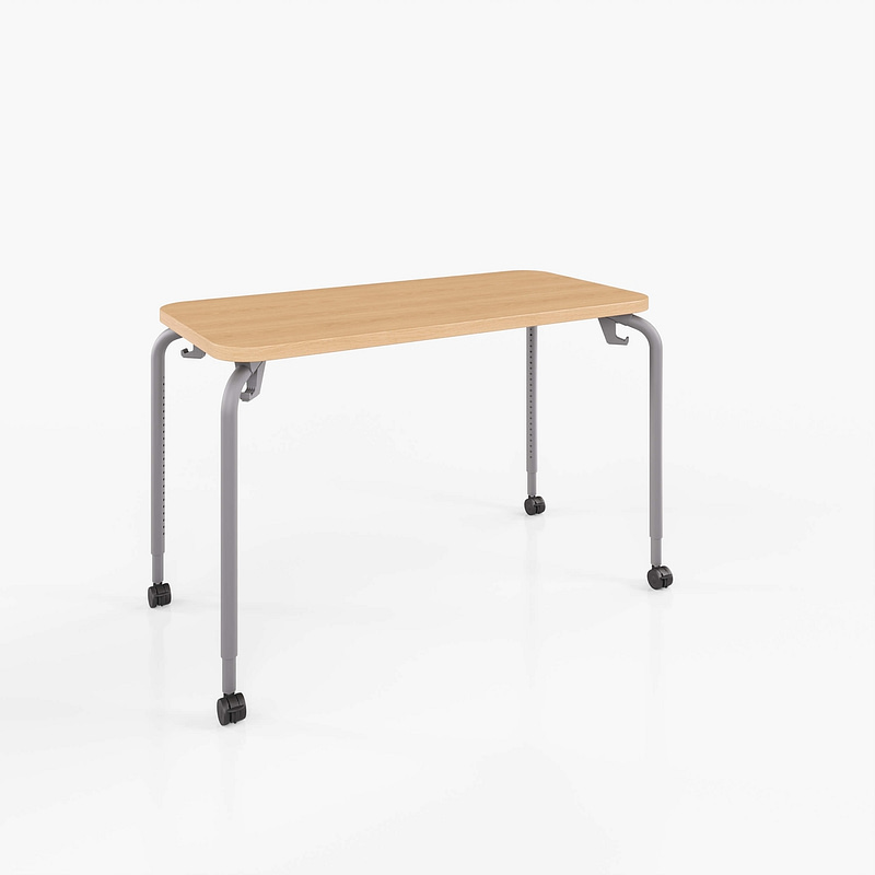 Adjustable Height Two-Student Desk, with casters in New Age Oak