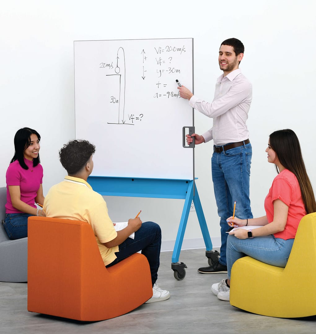 A group of students during a lesson around a Planner Studio Whiteboard.